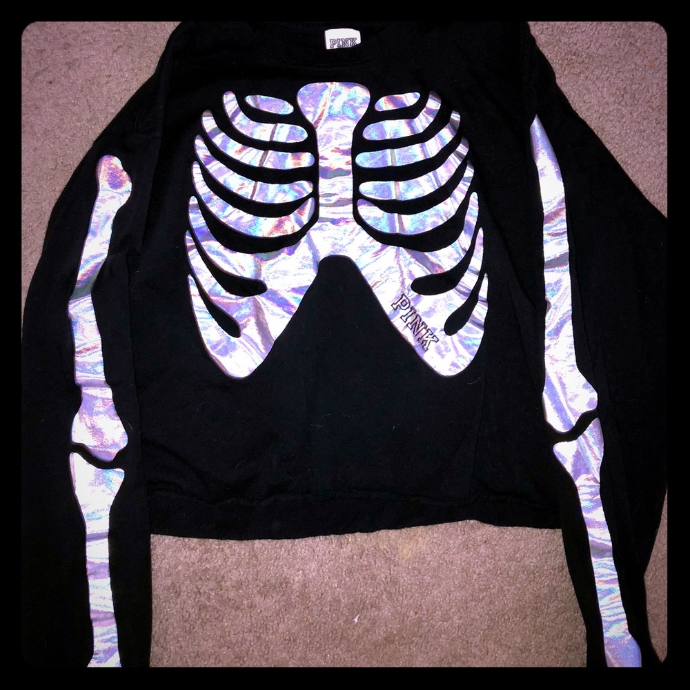 Pink skeleton long sleeve cropped tee